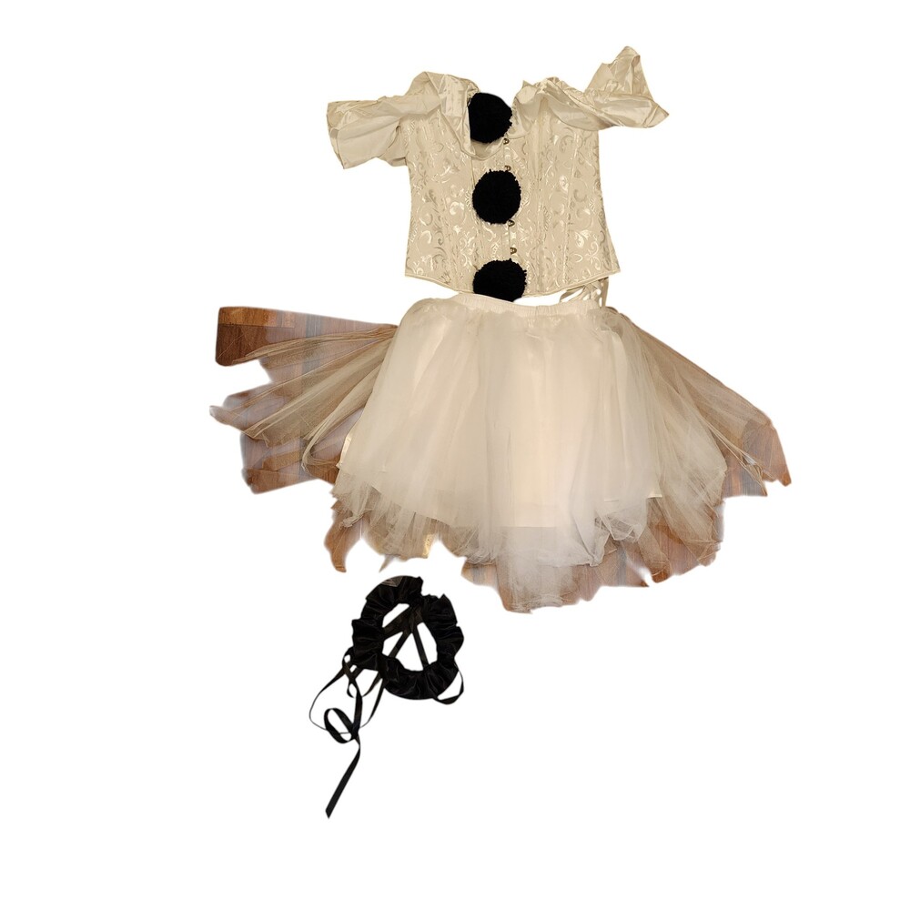 Sexy Pierrot Clown Costume Set White Corset Tutu Skirt Neck Ruffle Size M New